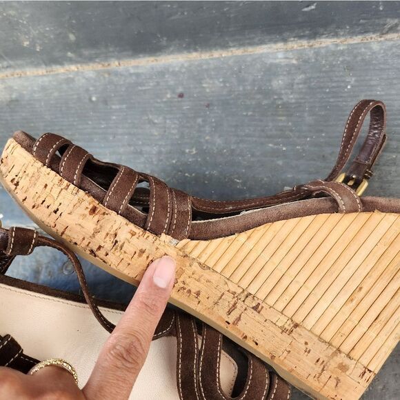 Prada Brown Brown Suede Bamboo Wedges - Picture 7 of 9